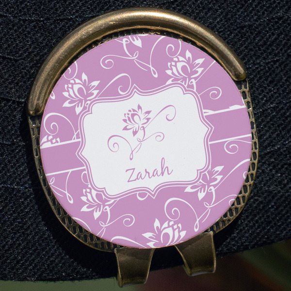 Lotus Flowers Golf Ball Marker Hat Clip - Gold - Close Up