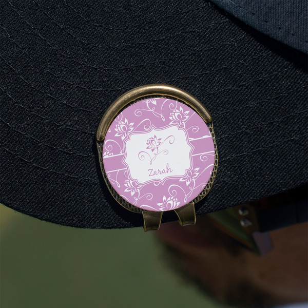 Lotus Flowers Golf Ball Marker Hat Clip - Gold - On Hat