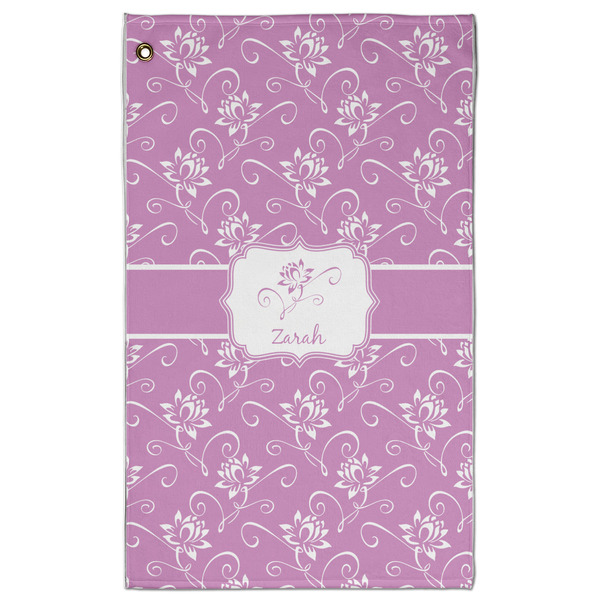 Custom Lotus Flowers Golf Towel - Poly-Cotton Blend - Large w/ Name or Text