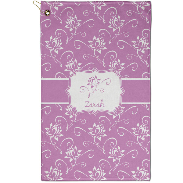 Custom Lotus Flowers Golf Towel - Poly-Cotton Blend - Small w/ Name or Text