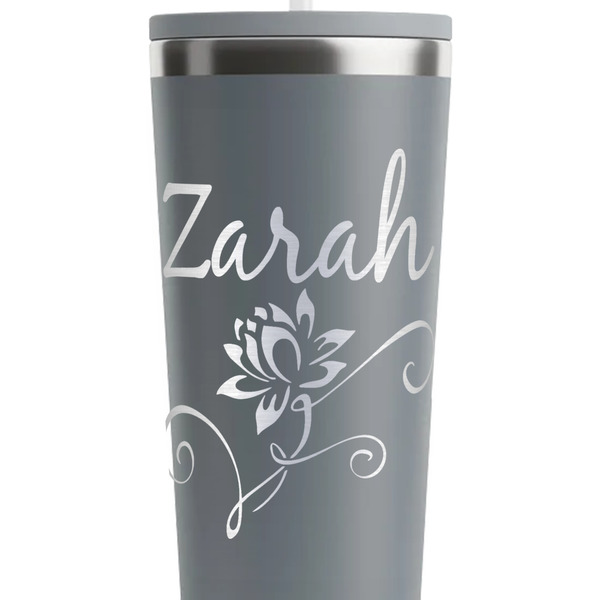 Lotus Flowers Grey RTIC Everyday Tumbler - 28 oz. - Close Up