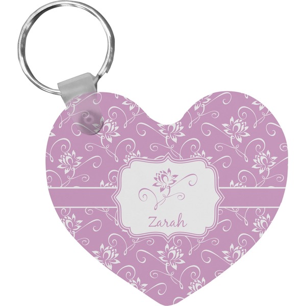 Custom Lotus Flowers Heart Plastic Keychain w/ Name or Text