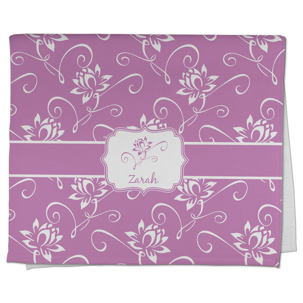 Custom Lotus Flowers Kitchen Towel - Poly Cotton w/ Name or Text