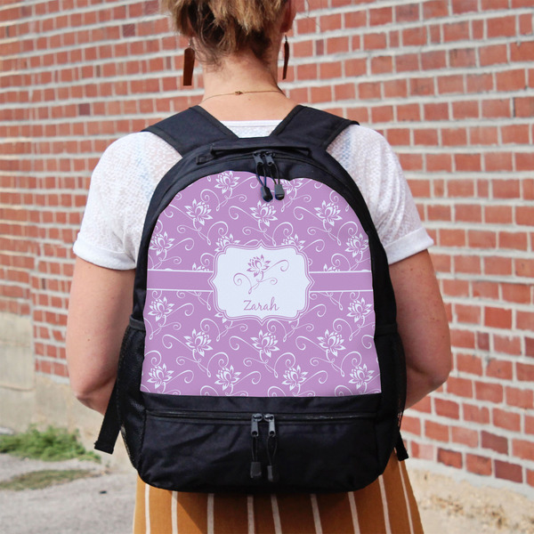 Lotus Flowers Large Backpack - Black - On Back
