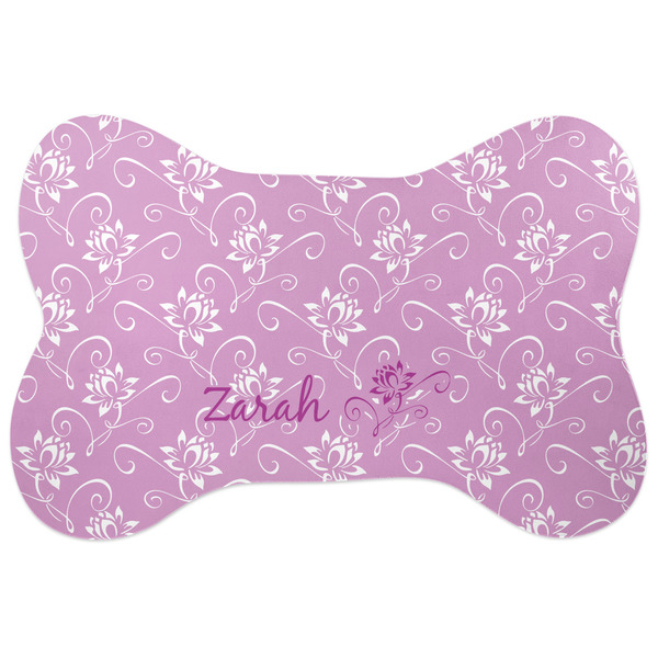Custom Lotus Flowers Bone Shaped Dog Food Mat (Large) (Personalized)