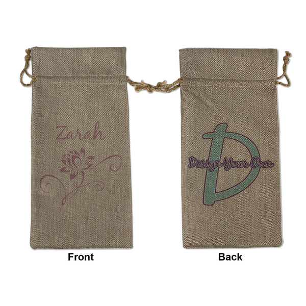 Custom Lotus Flowers Large Burlap Gift Bag - Front & Back (Personalized)