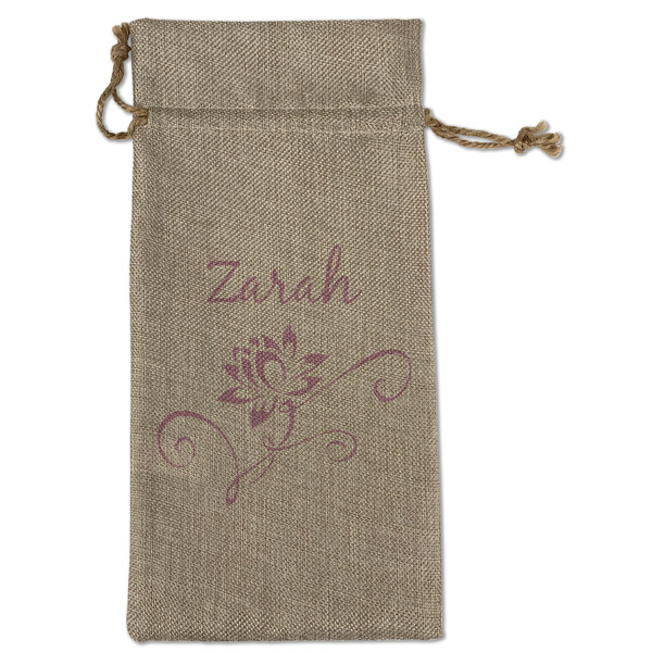 Lotus Flowers Large Burlap Gift Bags - Front