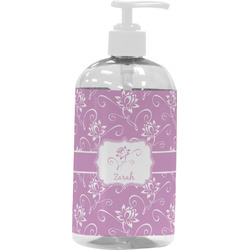 Lotus Flowers Plastic Soap / Lotion Dispenser (16 oz - Large - White) (Personalized)