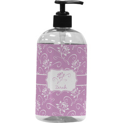 Lotus Flowers Plastic Soap / Lotion Dispenser (16 oz - Large - Black) (Personalized)