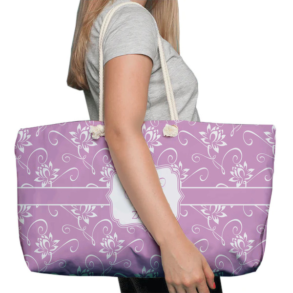 Lotus Flowers Large Rope Tote Bag - In Context View