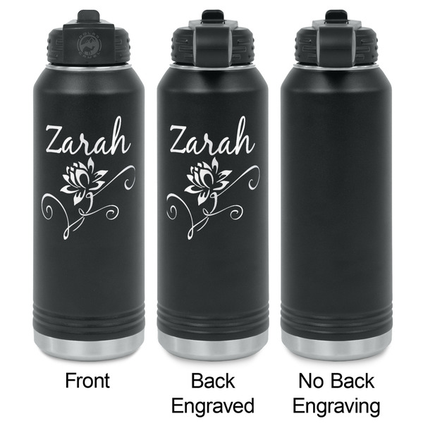 Lotus Flowers Laser Engraved Water Bottles - 2 Styles - Front & Back View