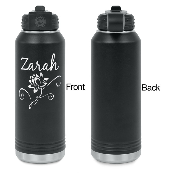 Lotus Flowers Laser Engraved Water Bottles - Front Engraving - Front & Back View