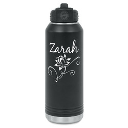 Lotus Flowers Water Bottle - Laser Engraved - Front (Personalized)