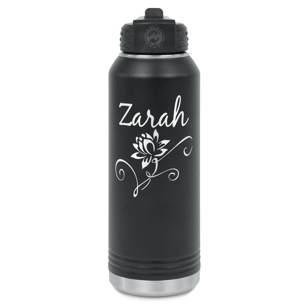 Custom Lotus Flowers Water Bottle - Laser Engraved - Front (Personalized)