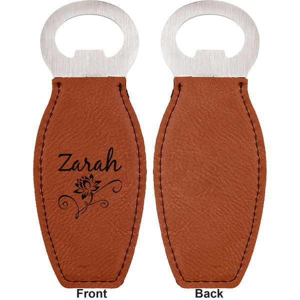 Lotus Flowers Leather Bar Bottle Opener - Front and Back (single sided)
