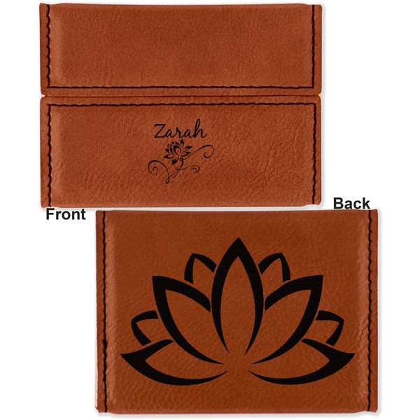 Lotus Flowers Leather Business Card Holder - Front Back