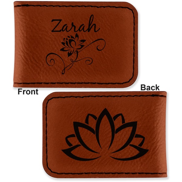 Lotus Flowers Leatherette Magnetic Money Clip - Front and Back