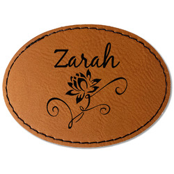 Lotus Flowers Faux Leather Iron On Patch - Oval (Personalized)