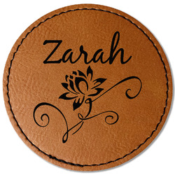 Lotus Flowers Faux Leather Iron On Patch - Round (Personalized)