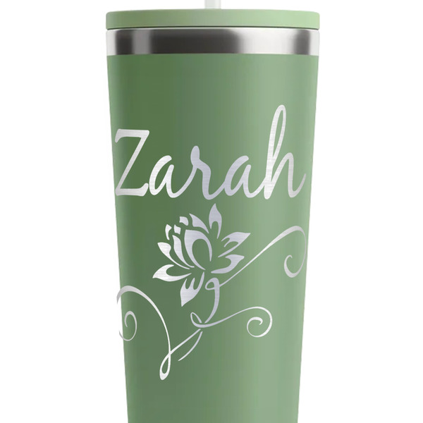 Lotus Flowers Light Green RTIC Everyday Tumbler - 28 oz. - Close Up