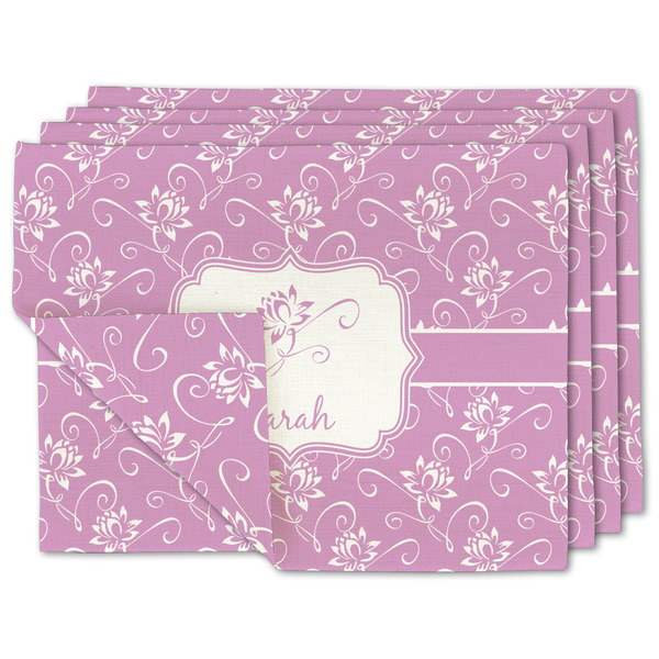 Custom Lotus Flowers Linen Placemat w/ Name or Text