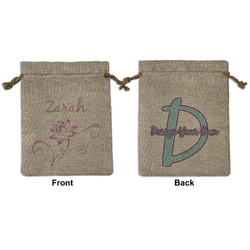 Lotus Flowers Medium Burlap Gift Bag - Front & Back (Personalized)