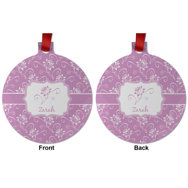 Lotus Flowers Metal Ball Ornament - Front and Back