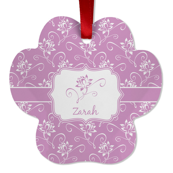Custom Lotus Flowers Metal Paw Ornament - Double Sided w/ Name or Text