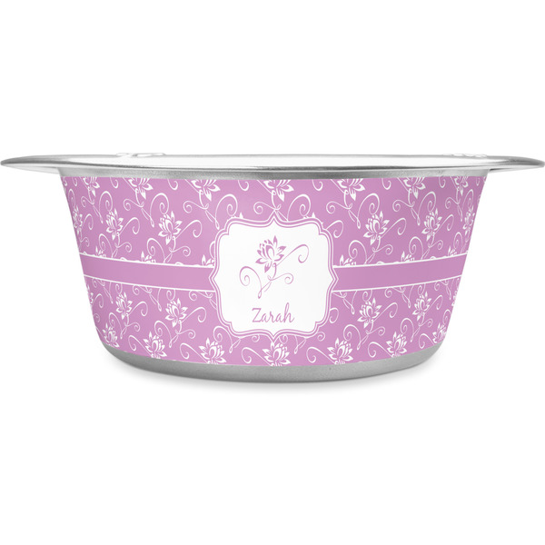 Custom Lotus Flowers Stainless Steel Dog Bowl - Large (Personalized)
