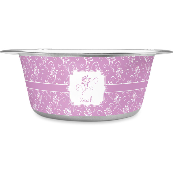 Custom Lotus Flowers Stainless Steel Dog Bowl - Medium (Personalized)