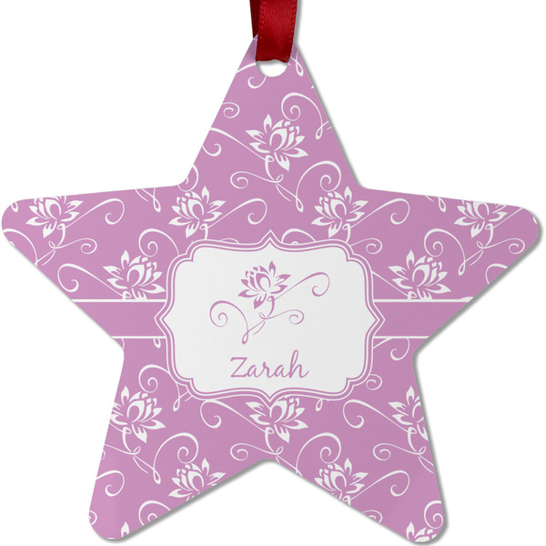 Custom Lotus Flowers Metal Star Ornament - Double Sided w/ Name or Text