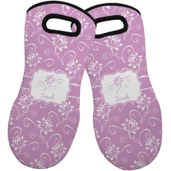 Lotus Flowers Neoprene Oven Mitts - Set of 2 w/ Name or Text