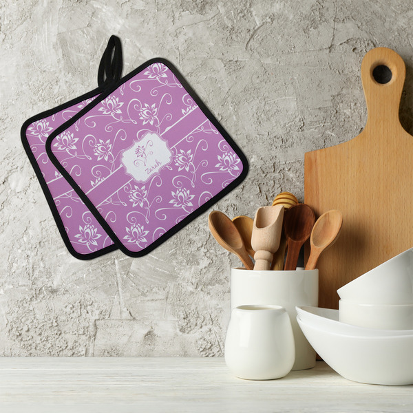 Lotus Flowers Neoprene Pot Holder - Set of 2  LIFESTYLE