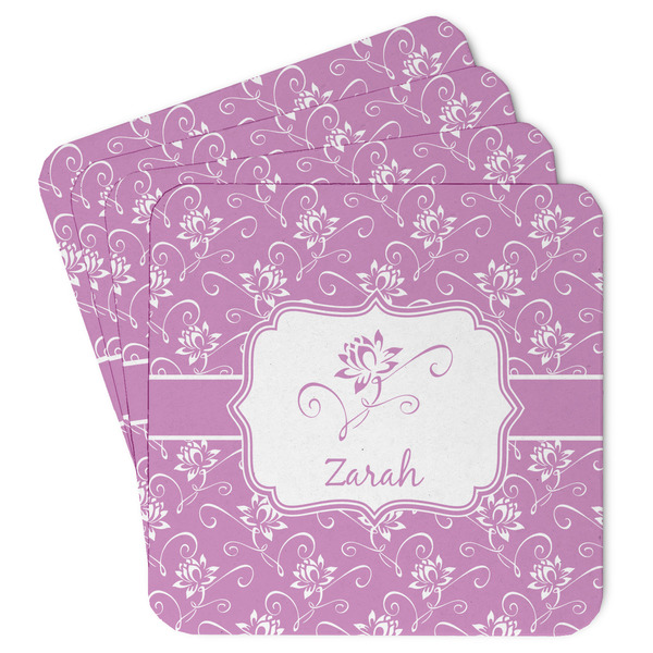 Custom Lotus Flowers Paper Coasters w/ Name or Text