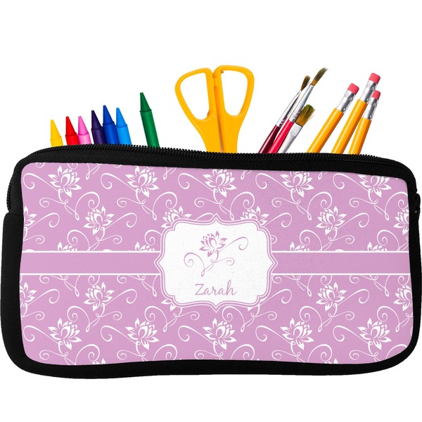 Custom Lotus Flowers Neoprene Pencil Case - Small w/ Name or Text