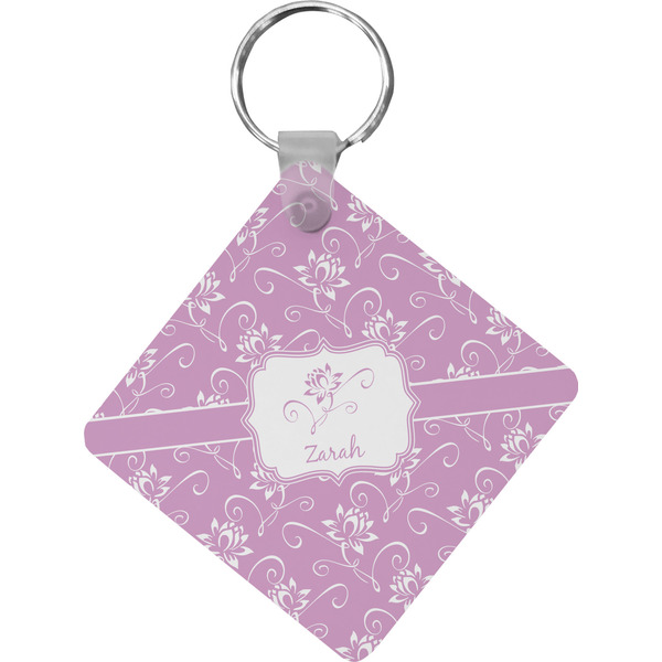 Custom Lotus Flowers Diamond Plastic Keychain w/ Name or Text