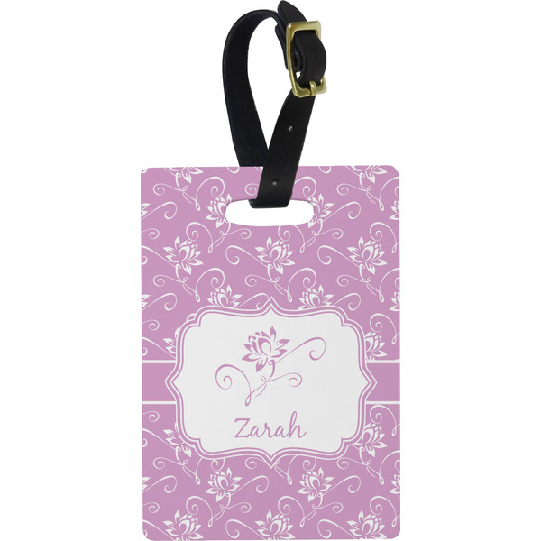 Custom Lotus Flowers Plastic Luggage Tag - Rectangular w/ Name or Text
