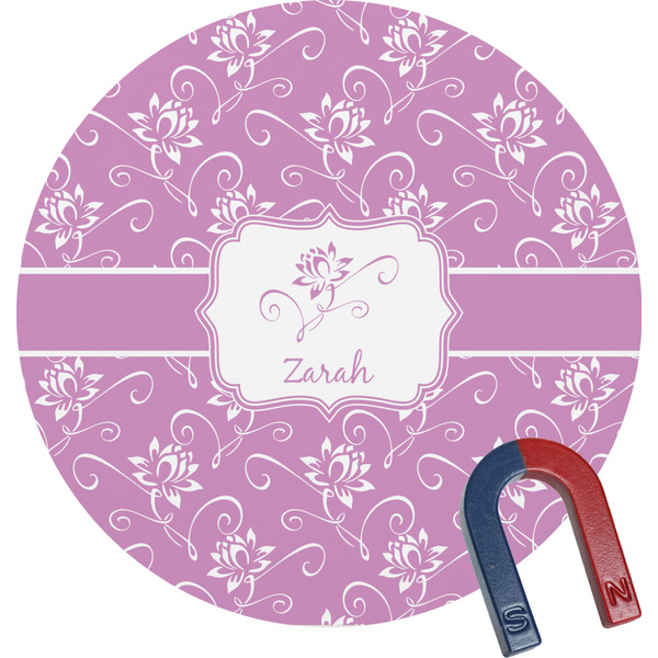 Custom Lotus Flowers Round Fridge Magnet (Personalized)