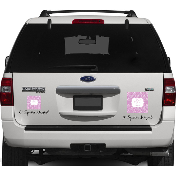 Lotus Flowers Personalized Square Car Magnets on Ford Explorer