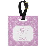 Lotus Flowers Plastic Luggage Tag - Square w/ Name or Text