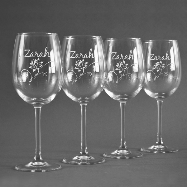 Lotus Flowers Personalized Wine Glasses (Set of 4)