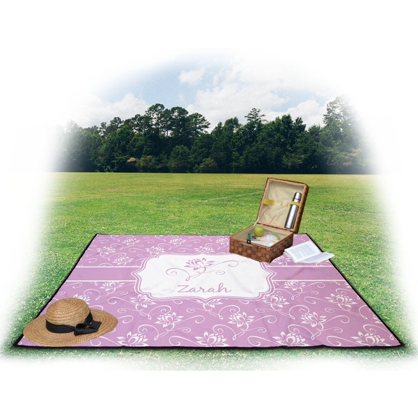 Lotus Flowers Picnic Blanket - with Basket Hat and Book - in Use