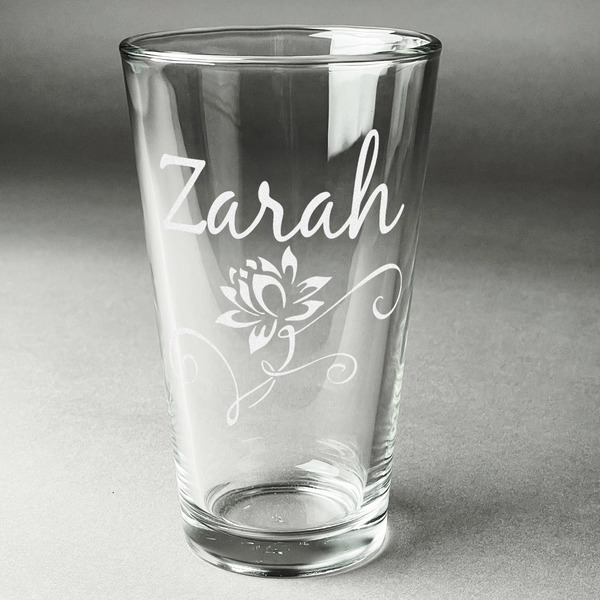 Custom Lotus Flowers Pint Glass - Engraved (Personalized)