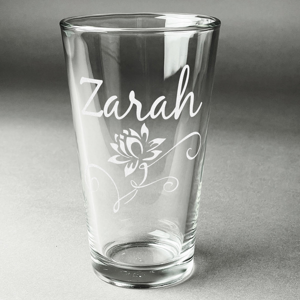 Custom Lotus Flowers Pint Glass - Engraved (Single) (Personalized)