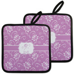 Lotus Flowers Pot Holders - Set of 2 w/ Name or Text