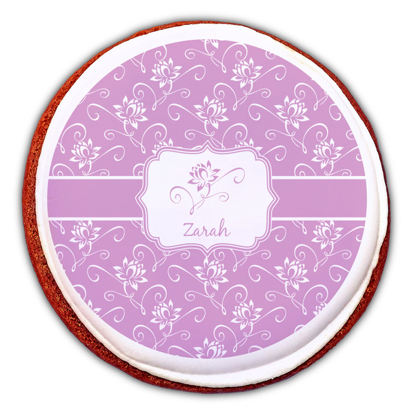 Lotus Flowers Printed Icing Circle - Large - On Cookie