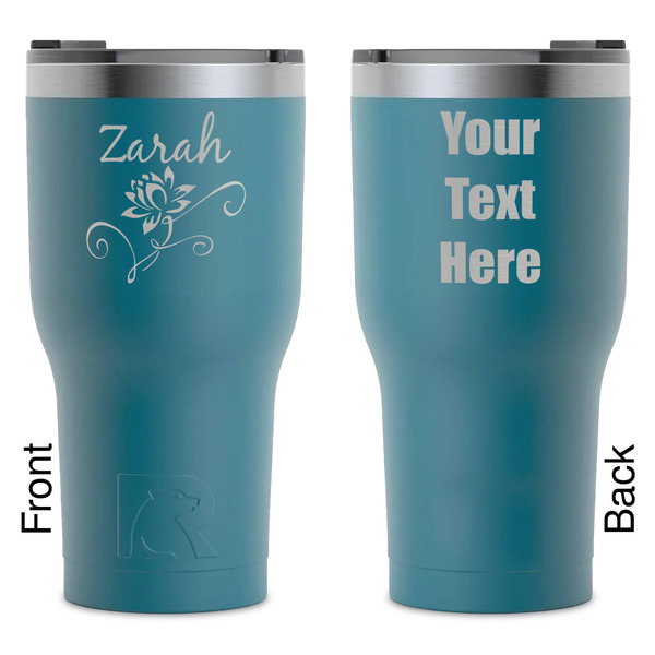 Custom Lotus Flowers RTIC Tumbler - Dark Teal - Laser Engraved - Double-Sided (Personalized)