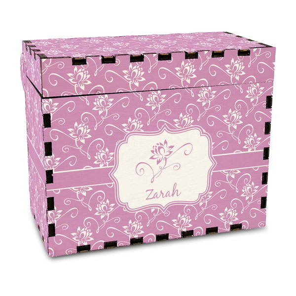 Custom Lotus Flowers Wood Recipe Box - Full Color Print (Personalized)