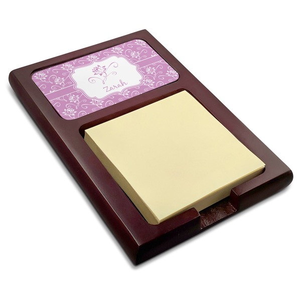 Custom Lotus Flowers Red Mahogany Sticky Note Holder (Personalized)