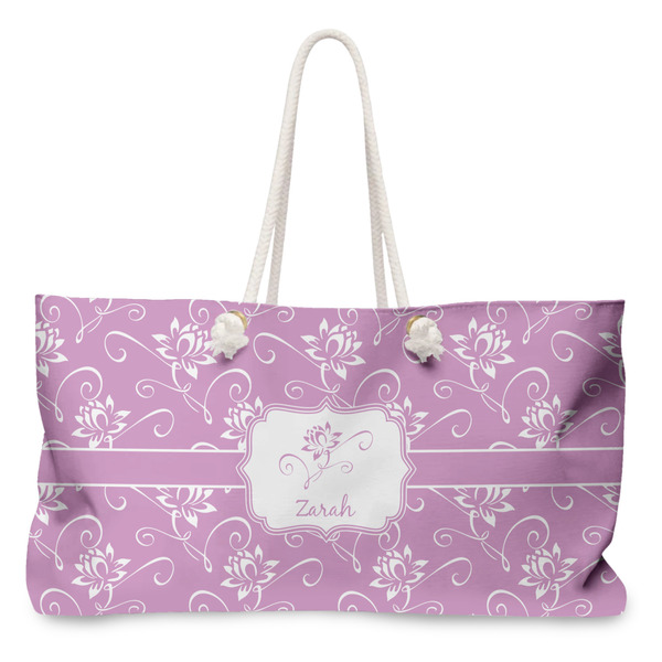 Custom Lotus Flowers Large Tote Bag with Rope Handles (Personalized)